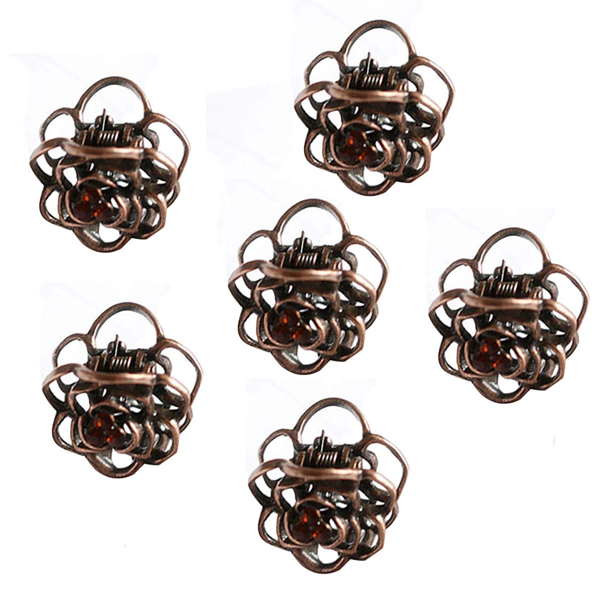 Fodattm 6PCS Women Vintage Alloy Hollow Rose Flower Mini Hair Jaw Clip Rhinestone No-Slip Hair Grip Hair Pin Hair Claw Hair Clamp Small Bang Clip