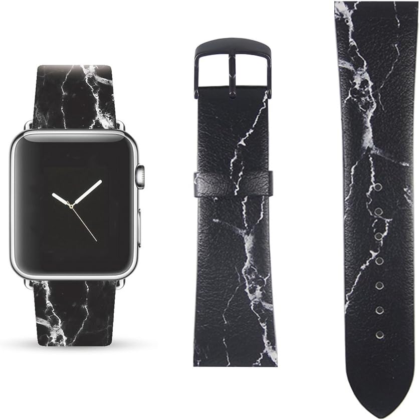 Black Marble Replacement Band Compatible for iWatch 38mm/40mm Pastel Bay Wrist Band PU Leather Strap Compatible for Apple Watch Smartwatch Series 4 3 2 1 Version