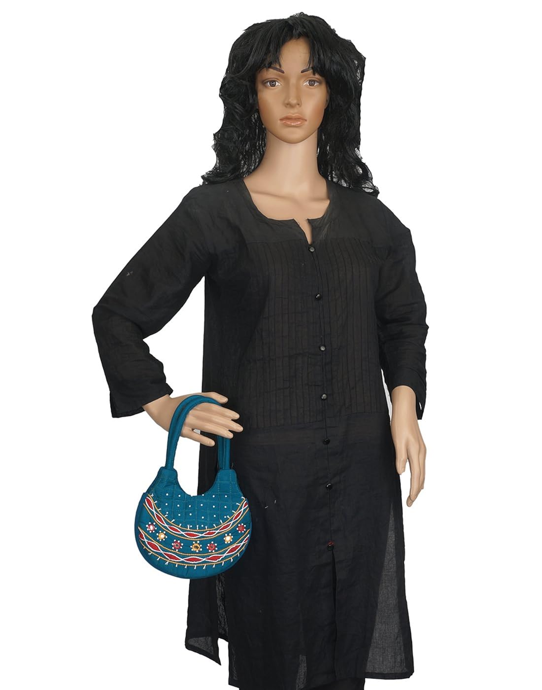 belladona small pot cut mirror work bag in blue