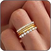 Lunvky 14k Gold Plated Stackable Rings for Women Non Tarnish Trendy Dainty Stacking Cubic Zirconia Thumb Ring Stack Engagement Eternity Bands Diamond Wedding Rings Set Jewelry Size 5-10