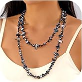 Gmai Colorful Bead Long Necklace for Women Boho Handmade Irregular Natural Shell jade Glass Beads Vintage Chunky Layered Sweater Chain Accessory Statement Jewelry