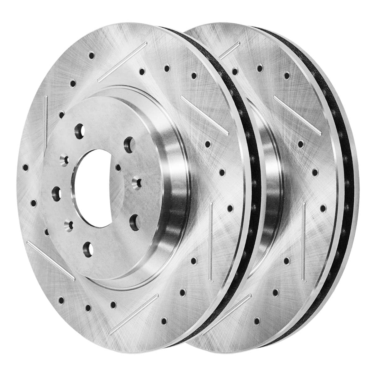 Photo 1 of AutoShack Front Drilled Brake Rotors Silver Pair Driver and Passenger Side Replacement for Chevy Impala Limited Buick Lucerne LaCrosse Allure 2006-11 Cadillac DTS FWD 12.72 Inch Diameter PR65126DSZPR