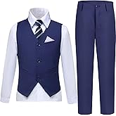 Boys Suit Formal Dress Pants Vest Suit Set for Boys Wedding Outfits with Dress Shirt Tie and Pocket Square