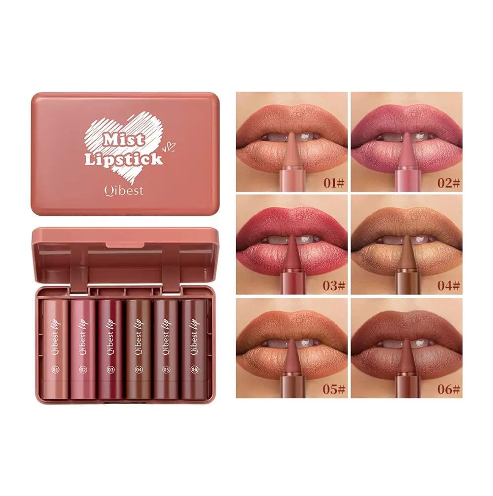Photo 1 of UOCK 6-Piece 2-in-1 Lip Liner & Lipstick Lip Combo Set - Nude and matte velvet rotating lip liner for long-lasting, easy-to-apply natural lip makeup