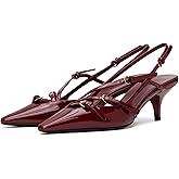 MICIFA Slingback Kitten Heels for Women Pointed Toe Stiletto Heels Slip On Pumps with Buckled Straps Dress Work Pumps Shoes