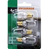 Sylvania Incandescent Light Bulb, C7, 4W, Candelabra Base, 15 Lumens, 2850K, Non-Dimmable, Clear, Soft White - 4 Pack (13549)