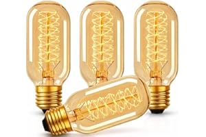 T45 Edison Incandescent Light Bulbs 40W, Amber Glass Spiral Filament Tube Bulb, 240 Lumens 2200K Warm White, Dimmable No Flic