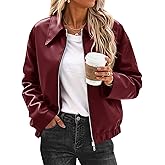 Cicy Bell Womens Faux Leather Bomber Jackets Cropped Motorcycle Casual Coats Fall Trendy Zip Up Outerwear