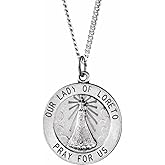 Sonia Jewels Solid 925 Sterling Silver 18mm Our Lady of Loreto Medal Charm Pendant Chain Necklace