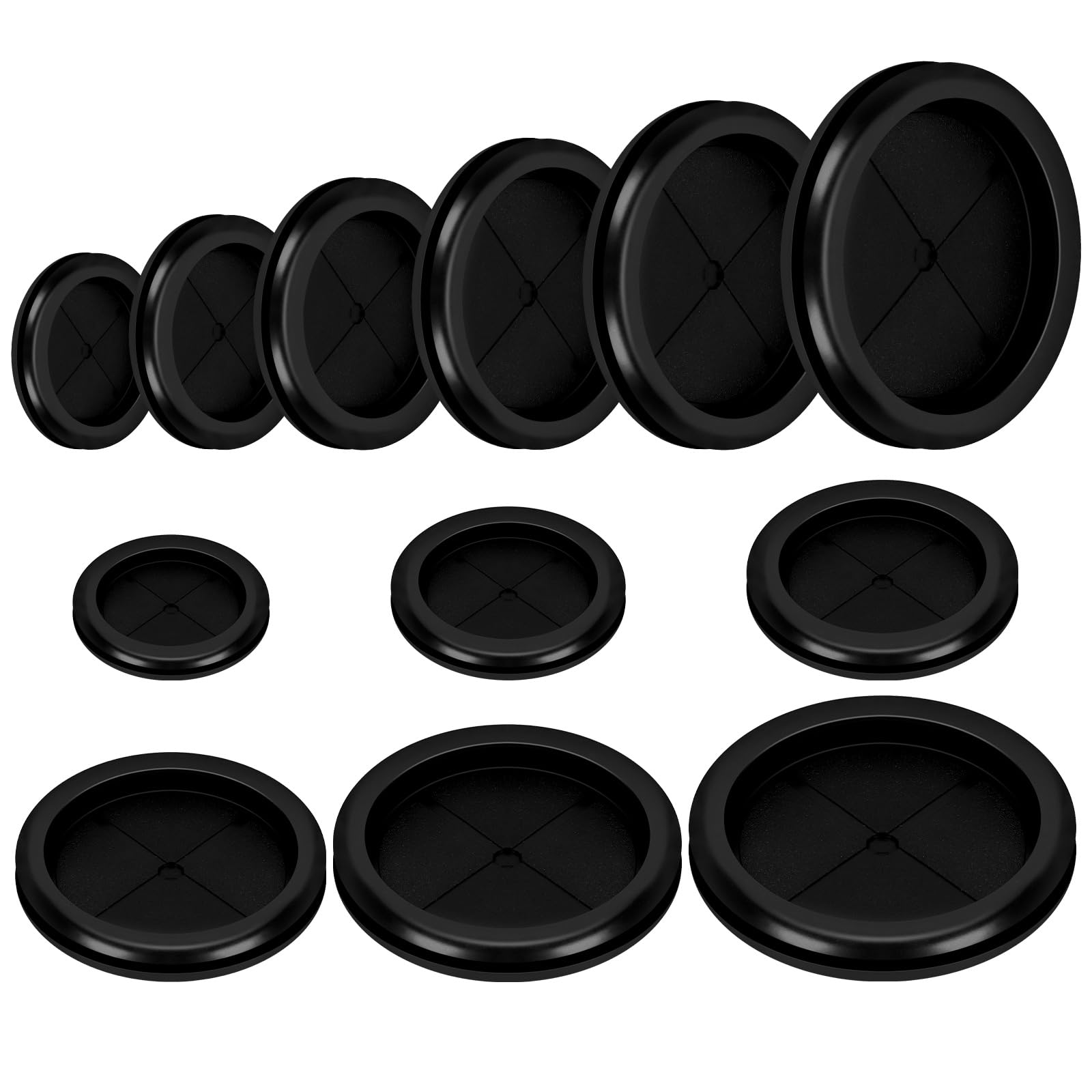 Mardatt 12Pcs Large Rubber Grommets Kit, 50/60/70/80/90/100mm Round Double Sided Rubber Grommet Firewall Solid Closed Hole Plug Wire Protection Grommets for Drill Hole Wire Electrical Appliance