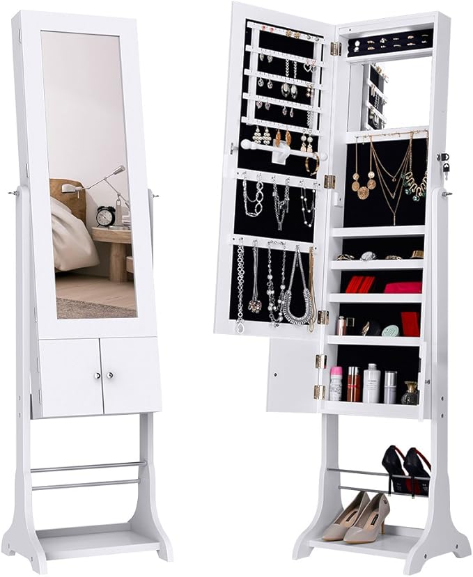 LANGRIA Armoire Miroir à Bijoux sur Pied, Intérieur Velouté avec