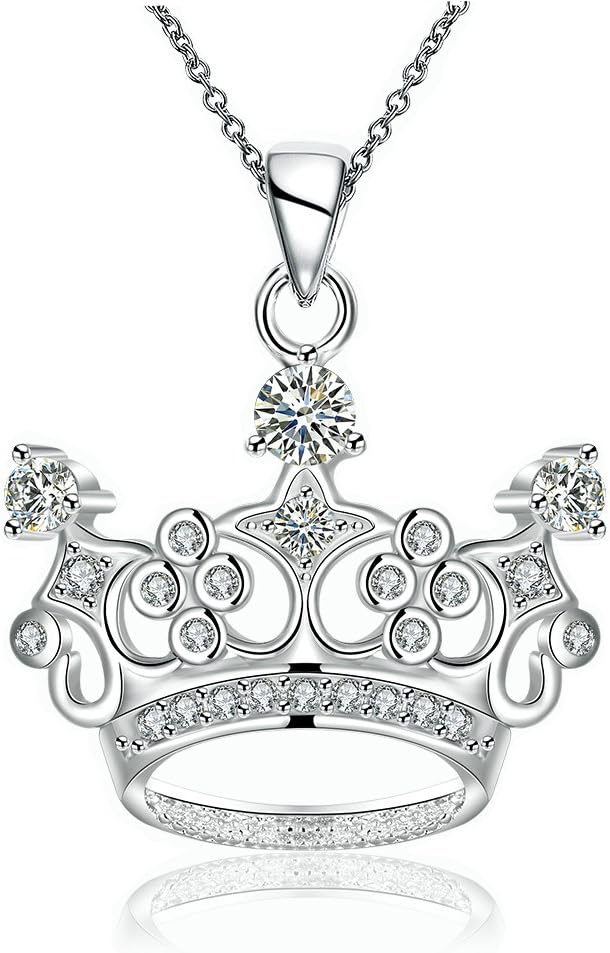 Necklaces for Girlfriend Ladies Mom Women Teen Girls Necklace Jewelry Womens Queen Crown Pendant Necklace Silver Plated with Crystals Necklace