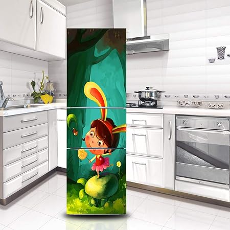 LMYWSX Pegatina Nevera Vinilo Impermeable Niña De Dibujos Animados ...