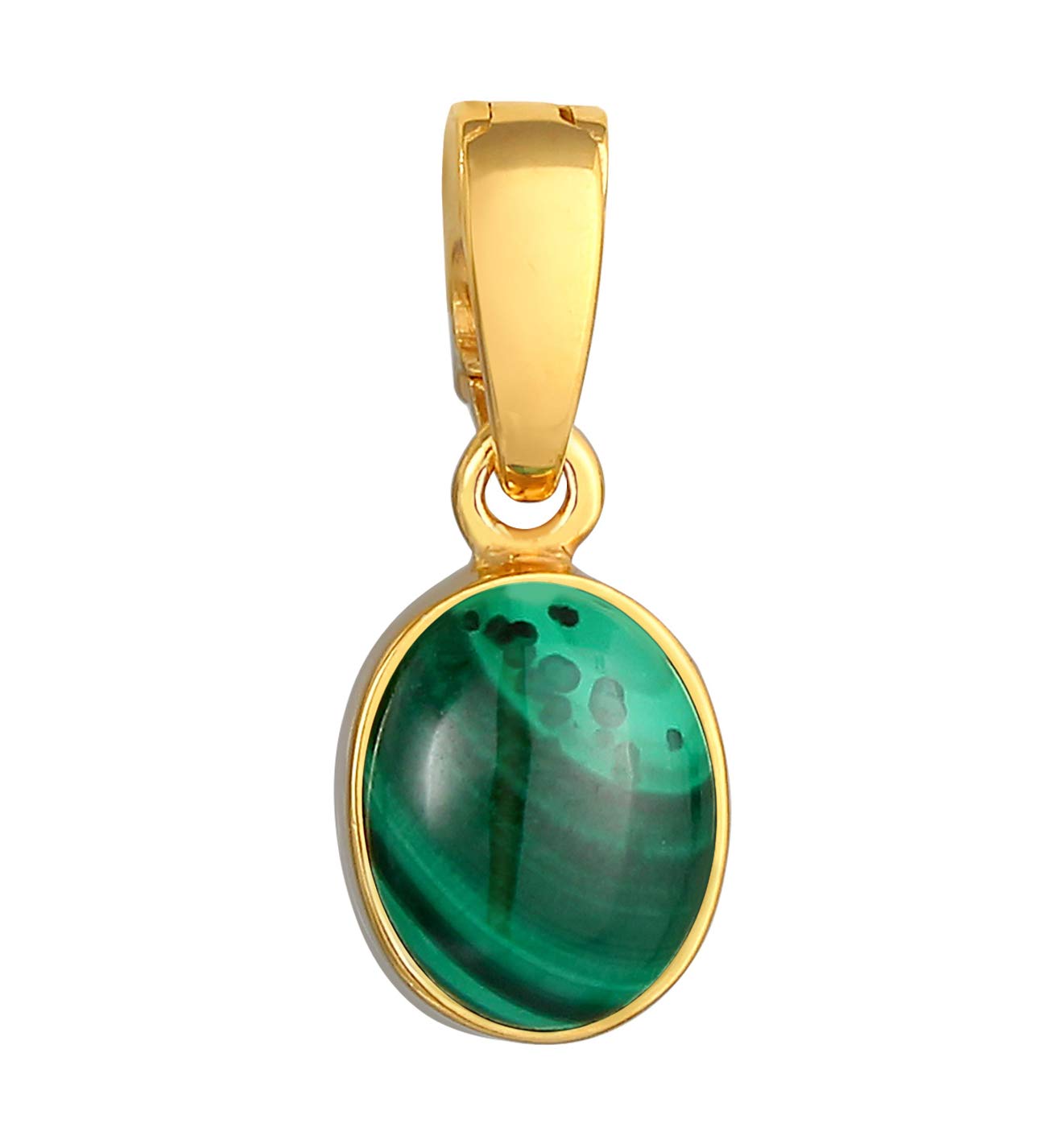 Classic Gemstone Pendant in 925 Sterling Silver Gold-Plated with a Malachite Stone (10 mm), Handmade Women's Pendant for Gold Chains or Necklaces, Colour: Gold Green, 0511270420, Sterling Silver,
