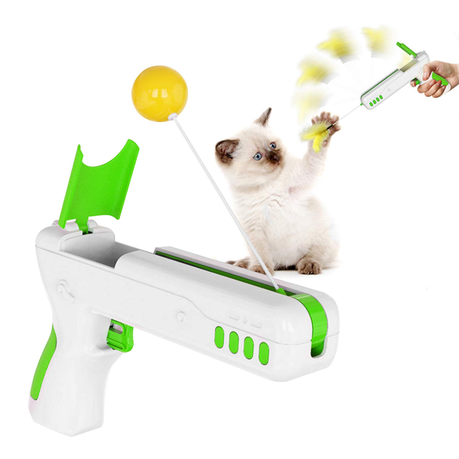RBNANA Interactive Cat Toy, Cat Stick Toy Kitten Funny Toy with 2 Replaceable Cat Toy Accessories (Green)