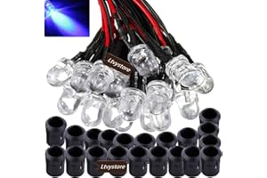 Ltvystore 20Pack 10MM 12V White LED Pre Wired Prewired 7.87 Inch Lamp Light Bulb Prewired Emitting Diode& 20Pack Black 10MM LED Plastic Clip Holder Display Panel (Blue)
