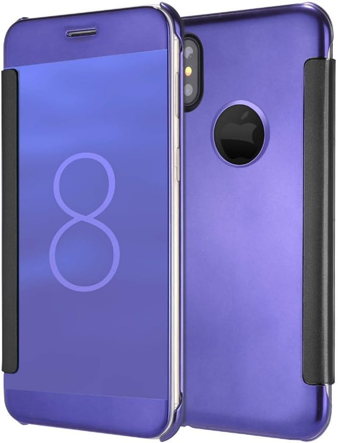 iPhone X Case, Mirror Clear View Window Flip PC Hard Case Cover for iPhone X TOXZOA(Blue)