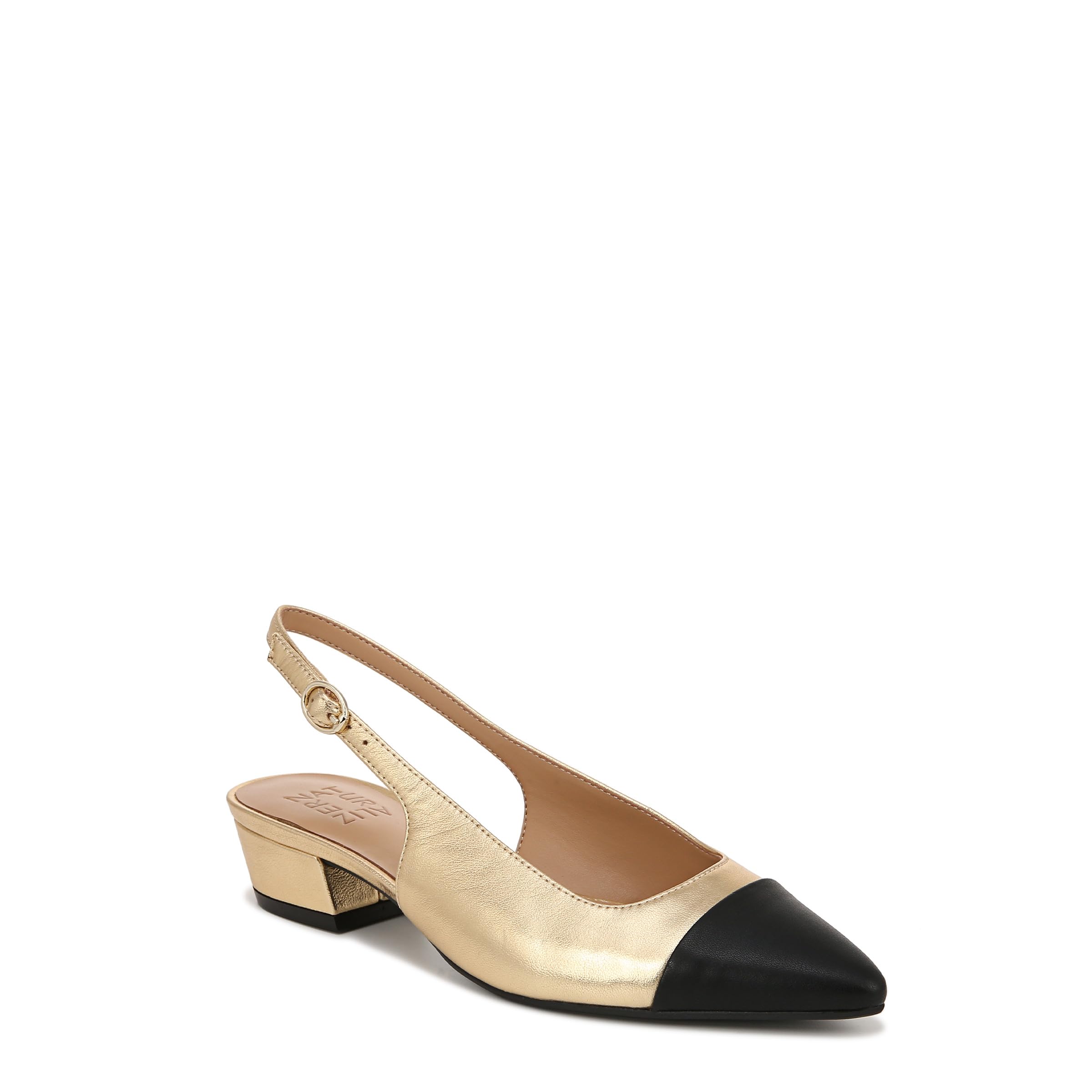 Naturalizer Womens Banks Slingback Pump Gold Metallic/Black Toe Cap 6 W