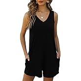 Nfsion Women's Summer V Neck Tank Top Romper Sleeveless Loose Casual Shorts Jumpsuit Overalls with Pockets Outfits Clothes