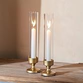 NUPTIO Hurricane Candle Holder for Centerpiece: Set of 2 Metal Taper Candle Holders with Glass Cylinders - Gold Candlestick Holders for Birthday Valentine Dinner Table Decor