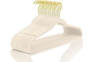 MIZGI Premium Velvet Hangers Pack 60 Pcs Heavyduty - Non Slip Slimline - Velvet Suit Hanger Ivory - Gold Hooks,Space Saving Clothes Hanger