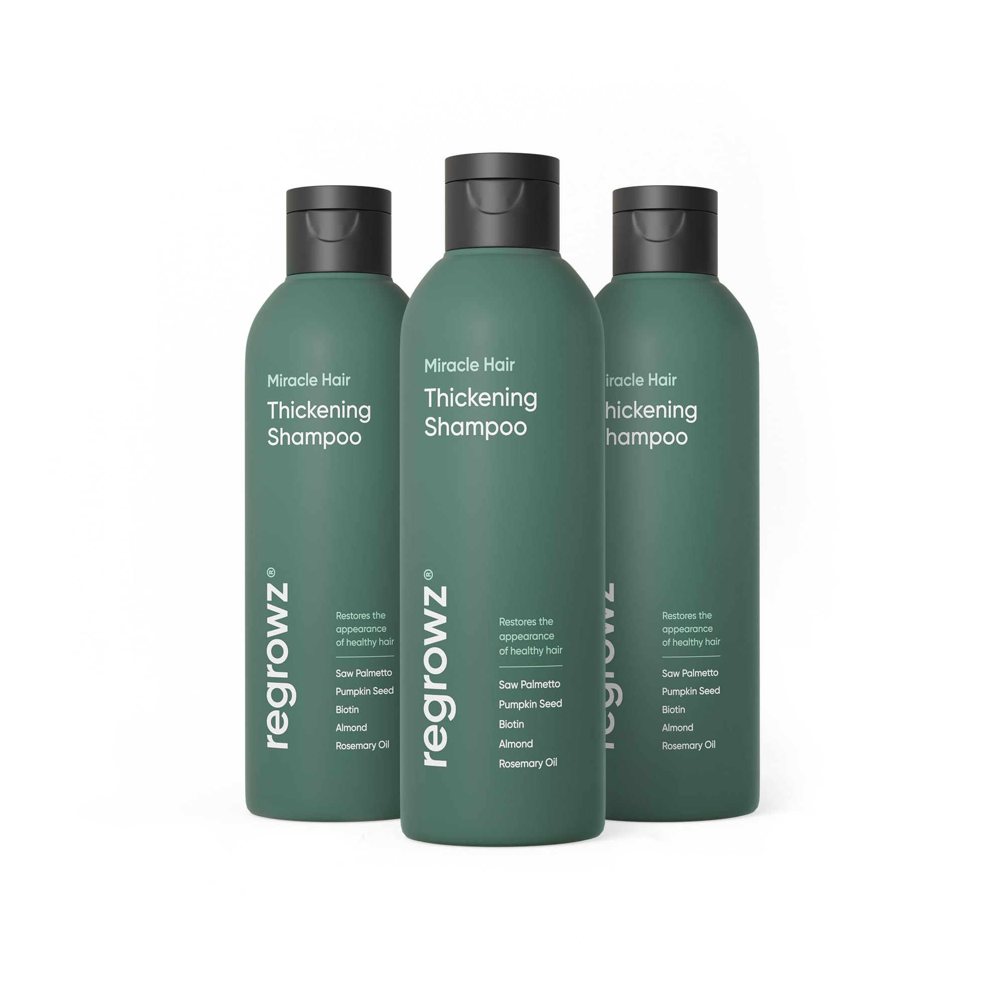 Regrowz Hair Thickening Shampoo 225ml x3 - Biotin Hair Growth Shampoo for Women & Men - DHT Blocker & Sulphate Free - Natural Anti Hair Loss Treatment