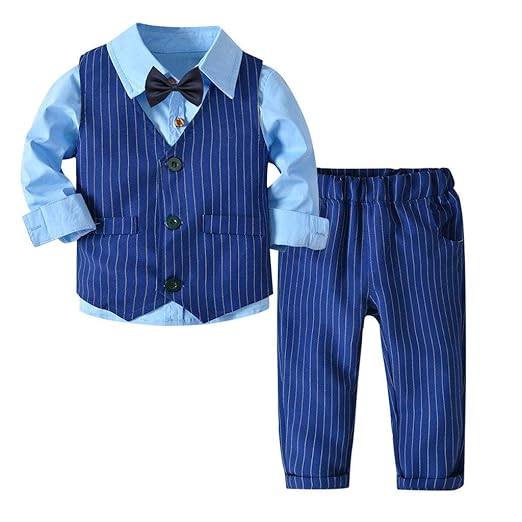 Riou-Baby Anzug Set Kinder Pullover Familie Pyjama Outfit Baby Jungen Gentleman Weste Bow Hosenträger Strap Hosen + Shirt Ausstattungs 3PCS Set