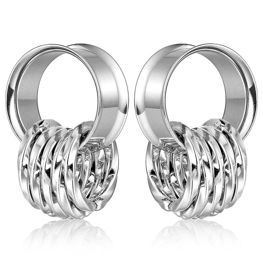 Twolobes 2 PCS Silver Ear Gauges With 10 twisty