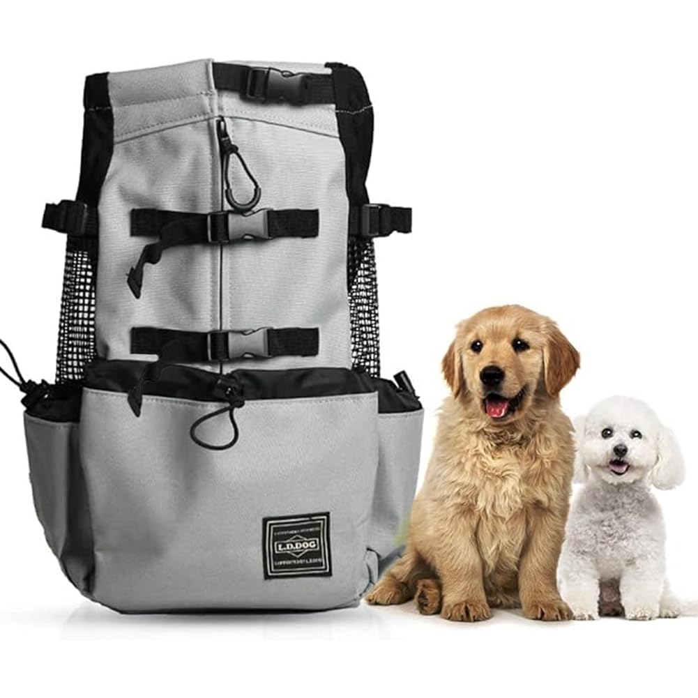 Woolala Light Weight Pet Carrier Backpack for Small and Medium Dogs, Veterinarian Approved Safe Bag for Travel - Easy Take Space Saving - Grey XL
