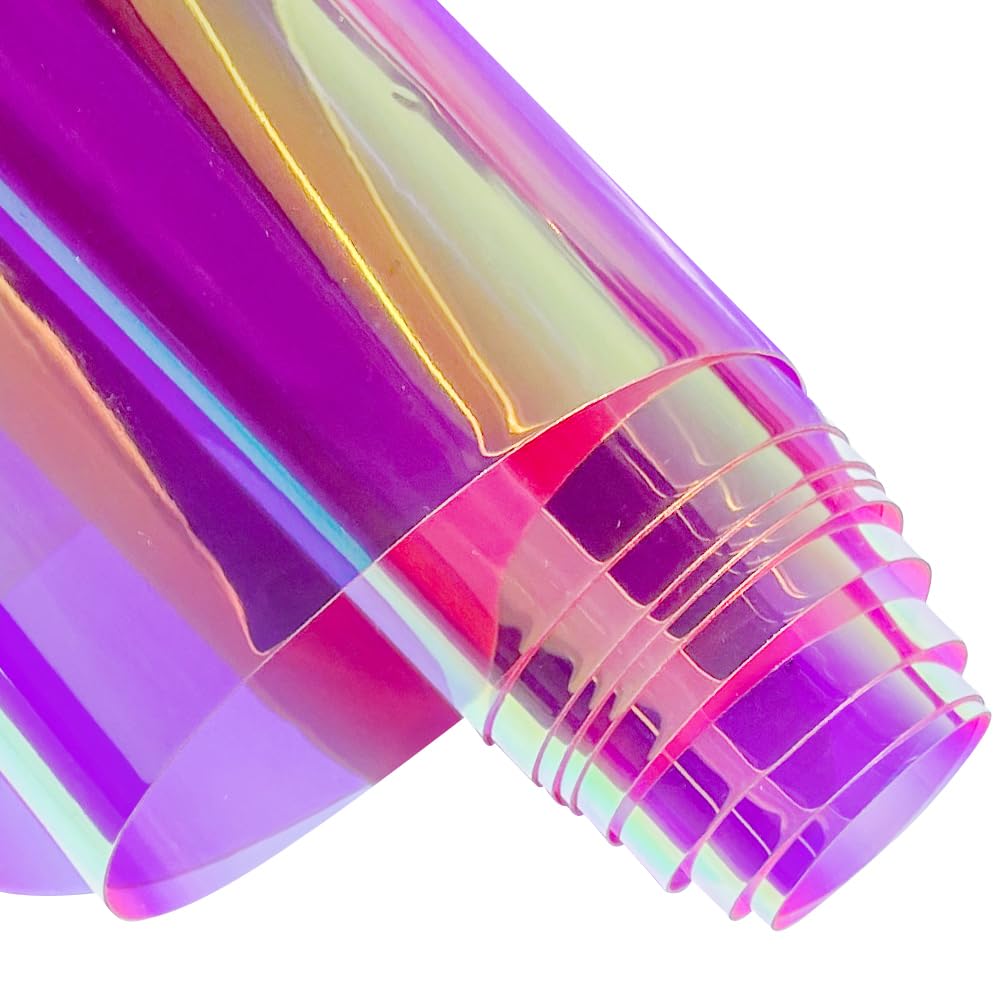 Photo 1 of ONEART | 16 Gauge Holographic Iridescent Plastic Vinyl, 16"x54" Transparent Vinyl Fabric-Violet