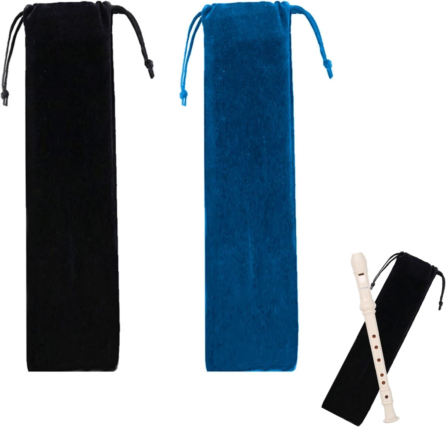 Portable Flute and Recorder Bag - 2-Pack Carrying Case for Clarinet, Harmonica (Blue + Black)