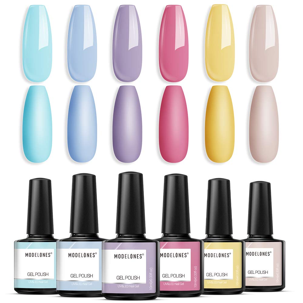Pastel Gel Nail Polish Set - Yellow Pink Blue Purple Cotton Candy Rainbow Gel Nail Polish Soak Off LED Gel for Nail Art Gel Vanish Manicure Starter Kit 6 Colors 0.33 OZ : Beauty
