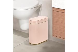 ELPHECO Bathroom Trash Can 2 Gallon Plastic Smart Garbage Can Waterproof Wastebasket Bathroom Decor Narrow Garbage Bin with Automatic lid for Bedroom, Kitchen (Pink Gold)