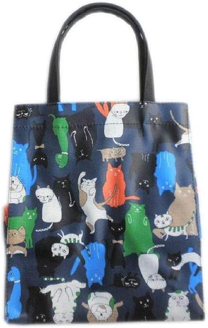 Amazon 猫柄 トートバッグ 小さめ ネイビー ビニールコーティング サブバッグ 東京ワンニャンバッグ エコバッグ 買い物バッグ