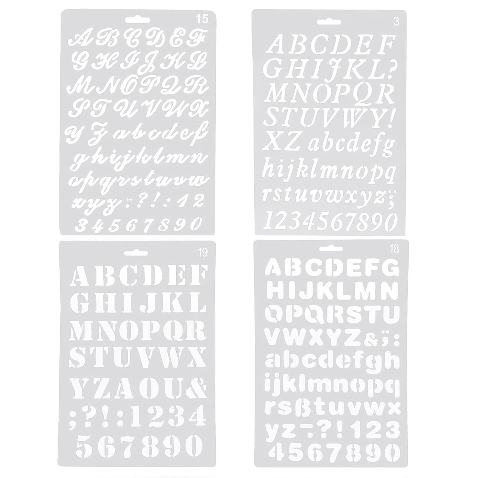 Stencils Letters, 4PCS Alphabet Stencils Letters Painting Assorted Styles Number and Letter Artistic Drafting Drawing Templates Stencil Set for DIY Craft Journal Photo Album ScrapbookDiary