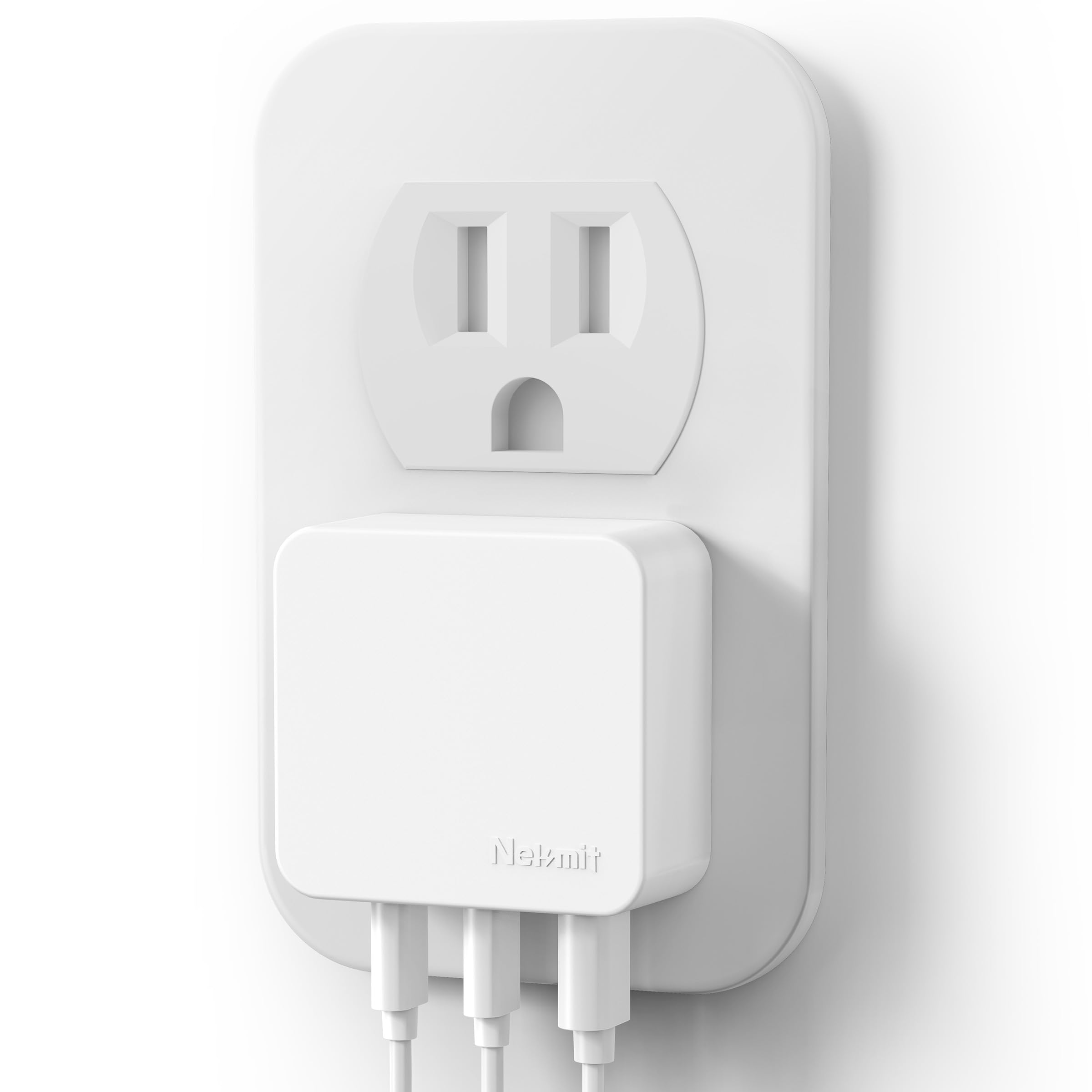 Nekmit 67W Flat USB C Charger Block, 3-Port GaN Fast Wall Charger(2*USB-C & 1*USB-A), USB C Wall Plug with Fixed Prongs for iPhone 17/16 Series, MacBook Pro/Air, iPad, Galaxy and More