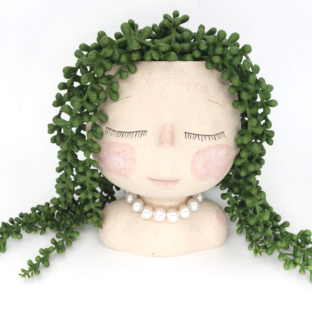 Luyi-Life Girl Face Planter Pot,Head Face Flower Pots for Indoor Outdoor Plants Cactus Succulent Planter Resin Girl Head Planter Pots with Drainage Hole Closed Eyes Pot for Home Office Garden — image 1