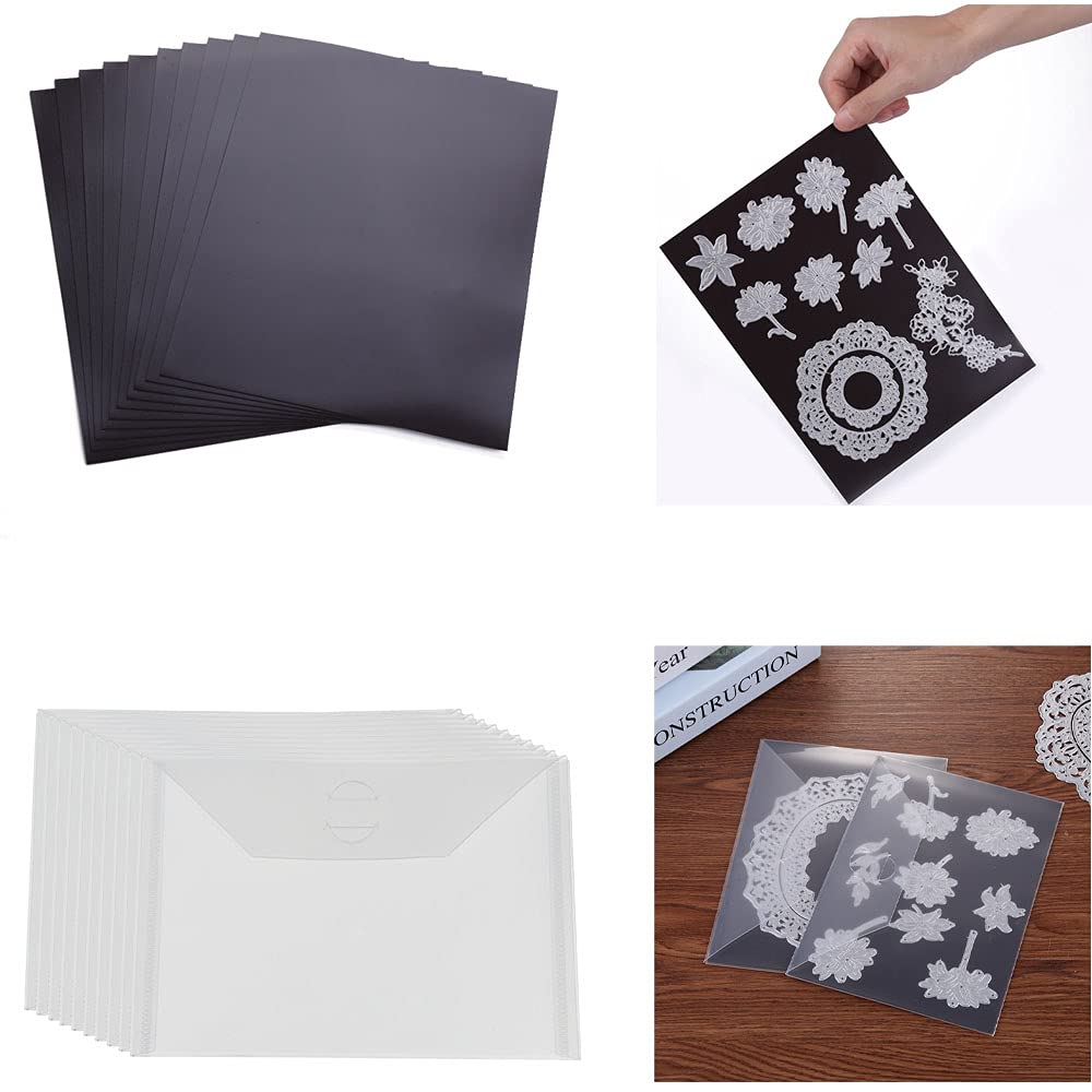 Briartw 10 Pack Sturdy Clear Plastic Envelope Storage Pockets & 10Pack Rubber Soft Magnet Sheet for Cutting Dies Stencil Crafting Die Cuts Stamps Storage Sets Great for Stamper Crafter Porjects