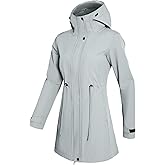 BANTREK Women's Softshell Long Jacket Lightweight Waterproof Windbreaker Jacket Fleece Lined Hooded Insulated Rain Coat