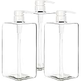 Youngever 3 Pack Pump Bottles for Shampoo 32 Ounce (1 Liter), Square Empty Shampoo Pump Bottles, Plastic Cylinder with Lockdown Leak Proof Pumps