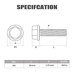 VGBUY M8-1.25 x 30mm Flanged Hex Head Bolts,304