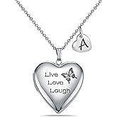 MUERDOU Butterfly Locket Necklace that Holds Pictures Initial Alphabet Letter Heart Shaped Photo Memory Locket Pendant Necklace