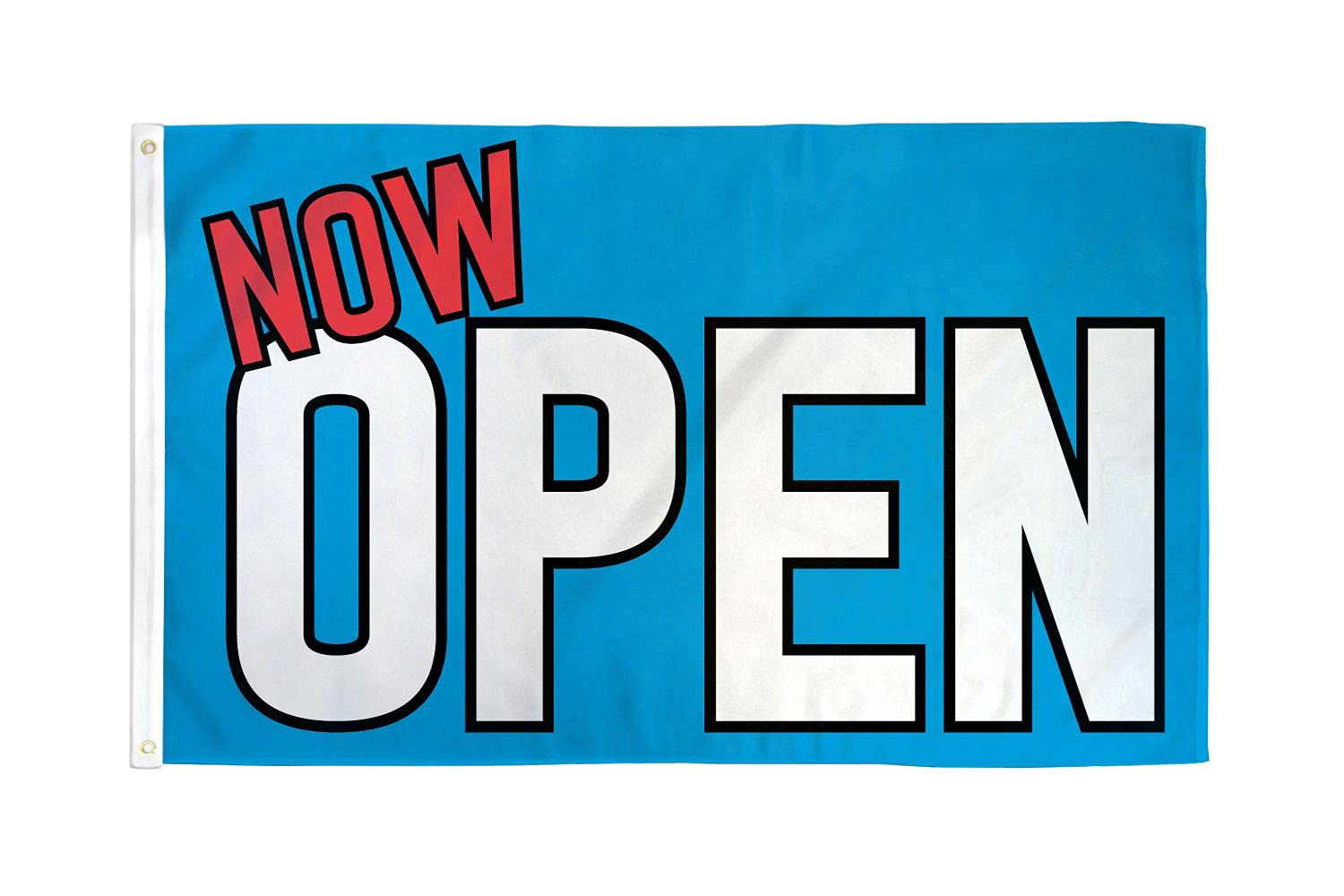 AZ FLAG - Now Open Blue Flag - 3x5 Ft - 100D Polyester It'S Open Banner with Two Metal Grommets - Fade Resistant - Vivid Colors - 3' x 5' Feet - 150x90 Cm