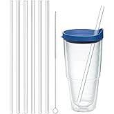 Replacement Straws Compatible with Tervis Clear & Colorful Lidded 24oz,Reusable Plastic 6Straws and 1Brush Compatible with Tervis Tumbler 24 oZ with lid,Clear Transparent Straight Drinking Straws