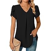 Anyally Women's Summer Tunic Tops Dressy Casual Chiffon Blouses Plus Size Short Sleeve T-Shirts for Leggings