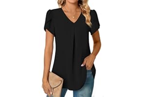 Anyally Women's Plus Size Summer Dressy Chiffon Blouses Short Sleeve V Neck Tunic Tops for Leggings Casual T-Shirts