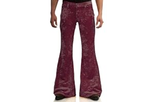 LDNINE Men's Velvet Relaxed Vintage 60s 70s Bell Bottom Stretch Fit Classic Comfort Flared Flares Retro Leg Disco Pants