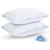 Friendriver Shredded Memory Foam Pillows for Sleeping 2 Pack - Cooling Bed Pillows Standard Size Set of 2 - Firm Pillow for Side and Back Sleepers Adjustable Gel Pillow with Removable Cover