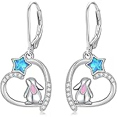 LWQQWL Bunny Earrings 925 Sterling Silver Rabbit Dangle Earrings Heart Dangle Earrings Animal Earrings Rabbit Jewelry Gifts for Women