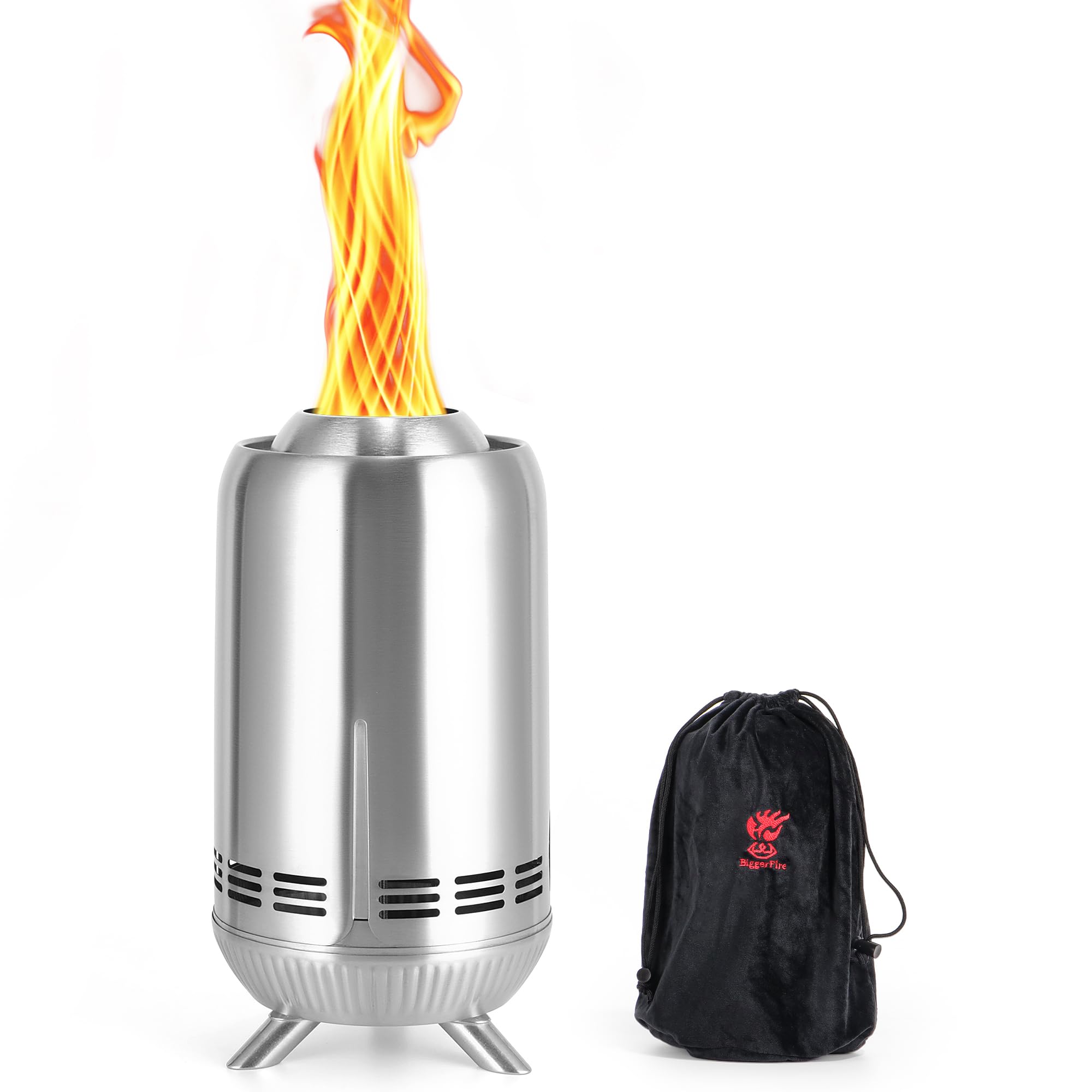 XL Tabletop Fire Pit, Stainless Steel Outdoor Stove, Low Smoke Burning Portable fire pits Firepit Fueled by Pellets or Wood, for Urban & Suburbs, with Travel Bag,30.6x16.3cm